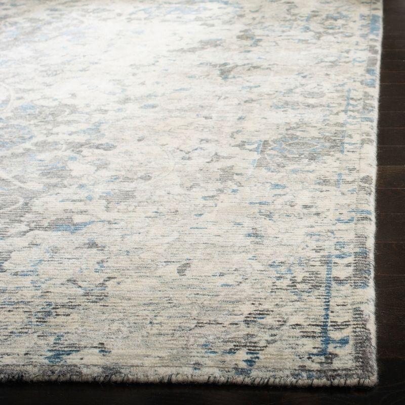 Blue and Gray Hand-Knotted Wool Viscose Area Rug, 8' x 10'