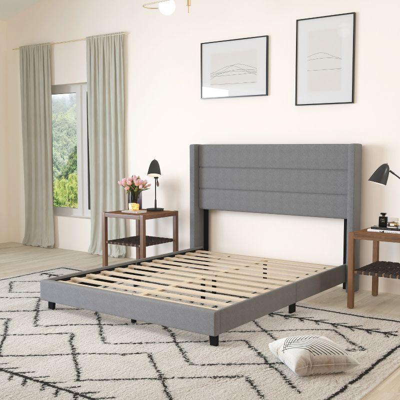 Merrick Lane Modern Platform Bed with Padded Channel Stitched Upholstered Wingback Headboard and Underbed Clearance