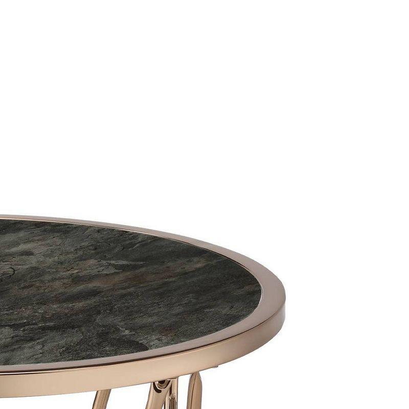 22" Cicatrix Accent Table Faux Black Marble Glass Top Champagne Finish - Acme Furniture: Round, No Assembly, Metal Frame