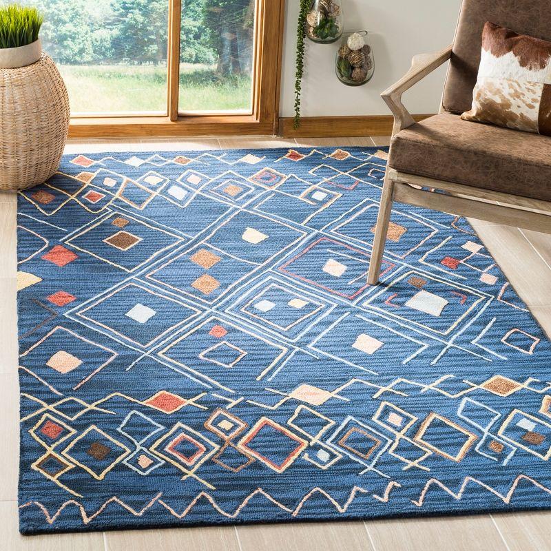 Hand-Knotted Blue Wool Round Area Rug