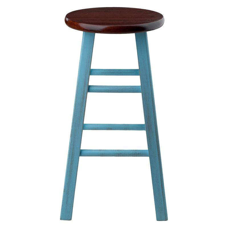 24" Ivy Counter Height Barstool Light Blue/Brown - Winsome: Farmhouse Style, Round Seat, Wood Frame