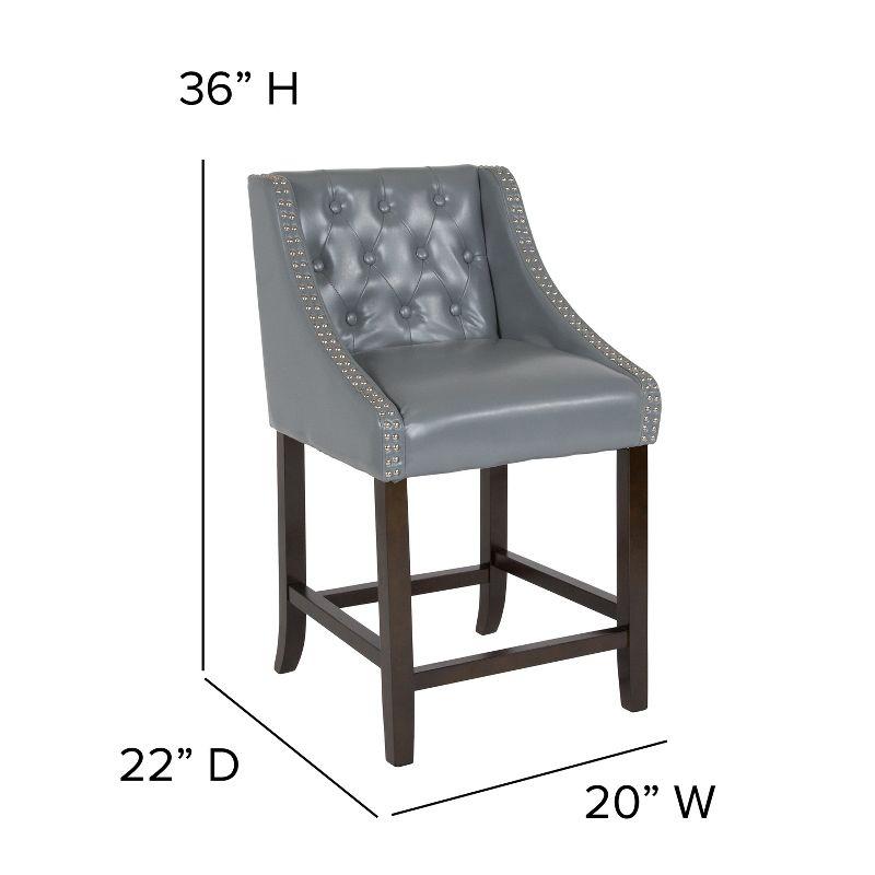 Merrick Lane Hadleigh Upholstered 24" High Stool Transitional Light Gray Faux Leather Tufted Walnut Counter Stool with Accent Nail Trim