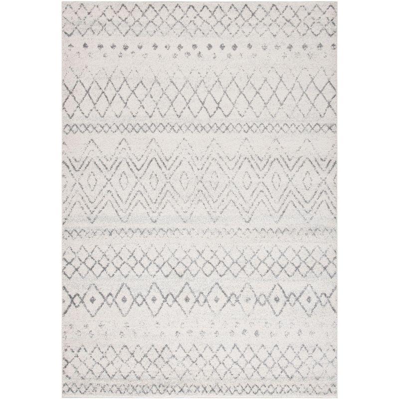 Ivory and Charcoal Geometric Synthetic Area Rug