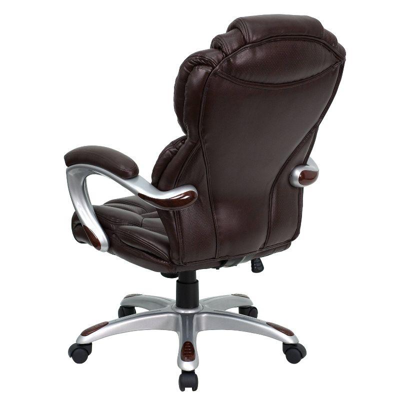 High Back LeatherSoft Executive Swivel Ergonomic Office Chair with Accent Layered Seat and Back and Padded Arms Brown - Flash Furniture