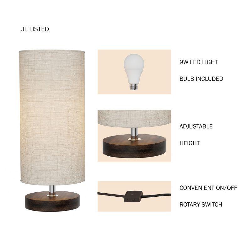 Hastings Home Cylinder Lamp Adjustable Height with Wooden Base and LED Bulb