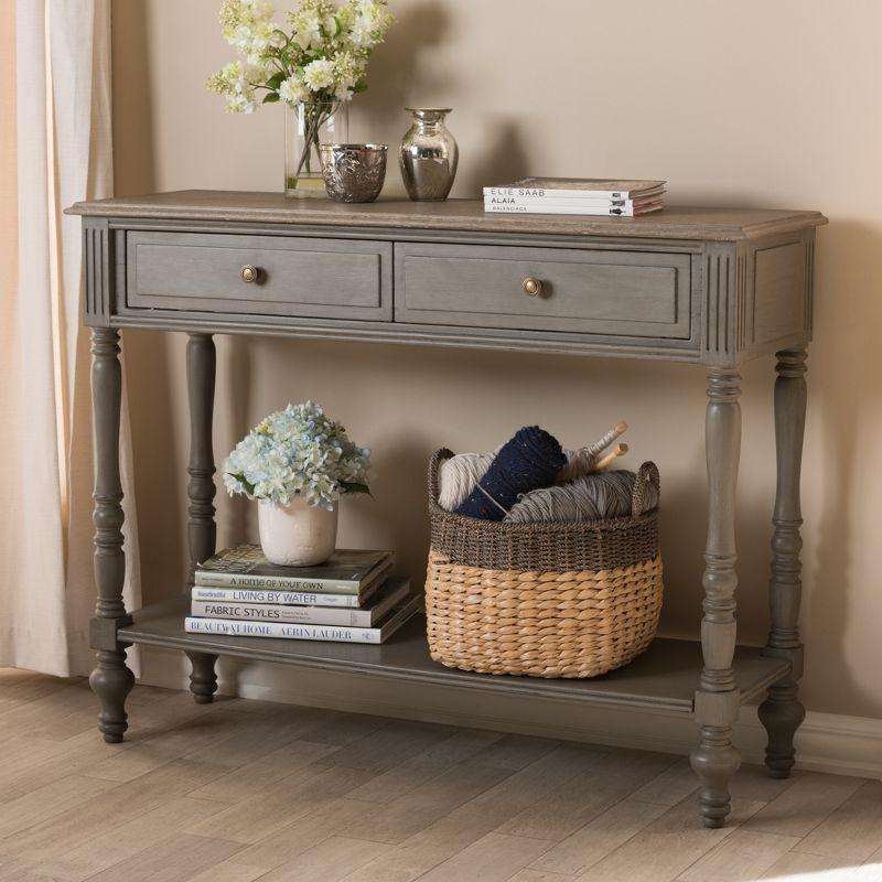 Noemie Country Cottage Farmhouse Finished 2 Drawer Console Table Brown - Baxton Studio: Antique Style, Storage Shelf
