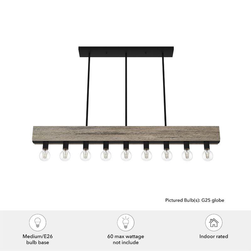 Donelson Rustic Iron 9-Light Wood Accented Linear Chandelier