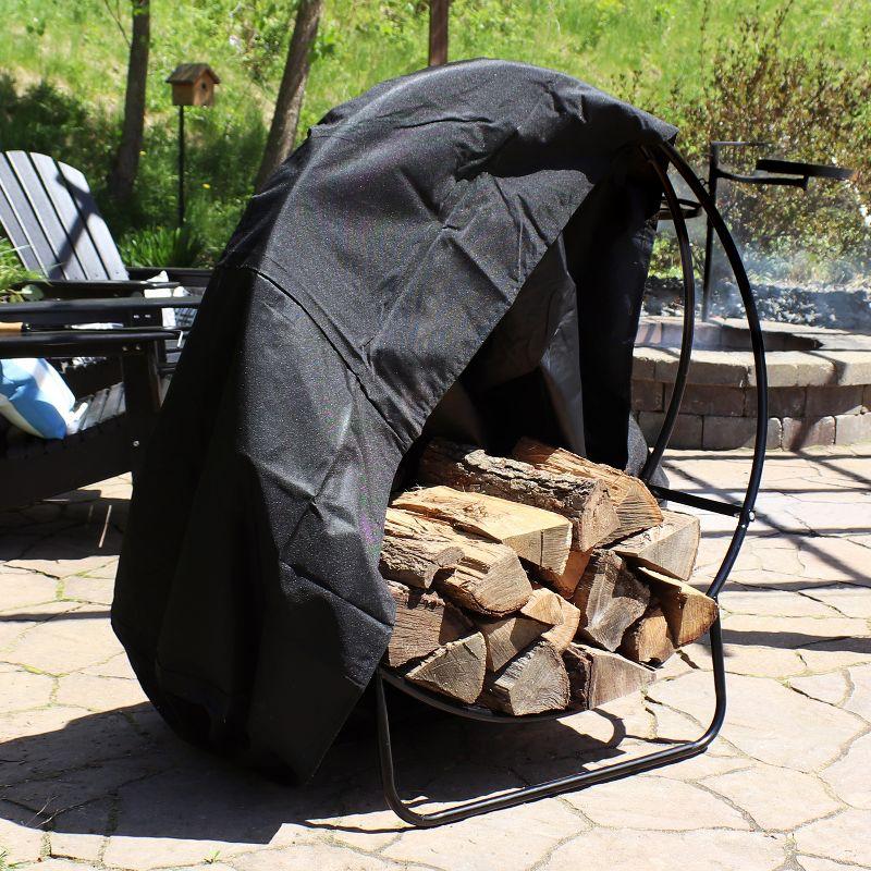 Sunnydaze Outdoor Heavy-Duty Steel Firewood Log Hoop Storage Rack with Weather-Resistant PVC Log Hoop Cover - 48" - Black
