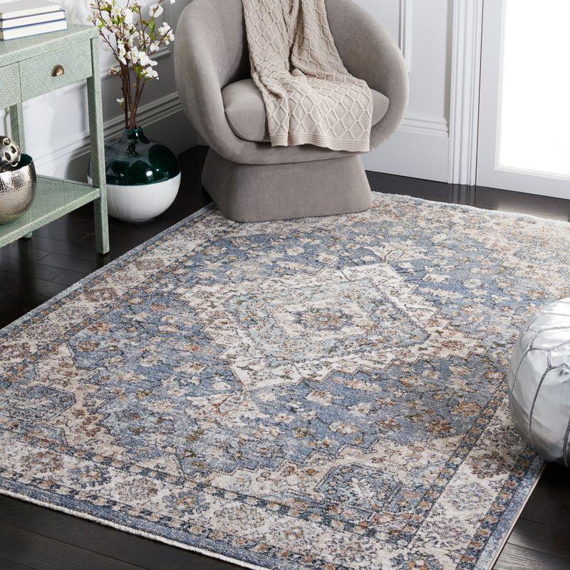 Modern Elegance 5' Square Blue & Grey Synthetic Area Rug