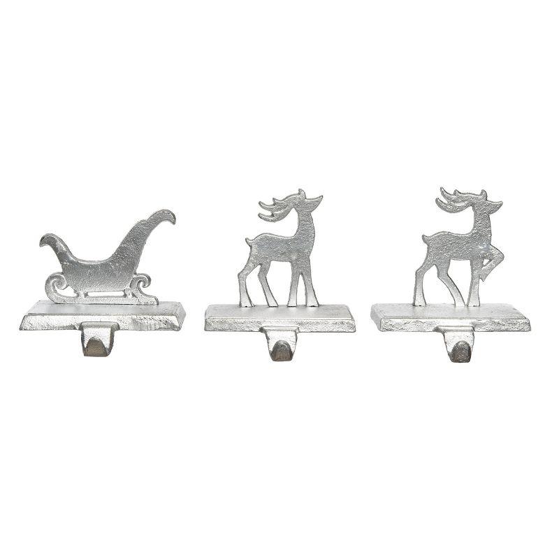 Transpac Set of 3 Metal Reindeer/Sleigh Stocking Holder