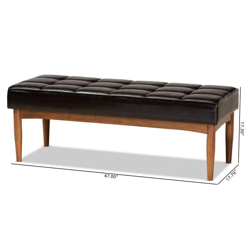 Sanford 47" Walnut Brown Faux Leather Dining Bench