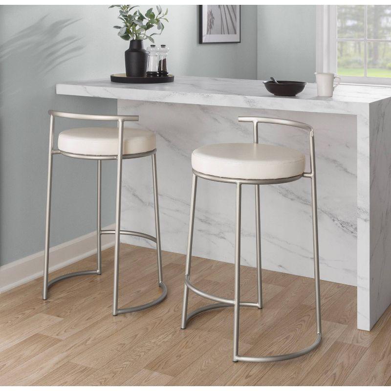 White Metal Round Counter Stool with Padded Seat, 26"