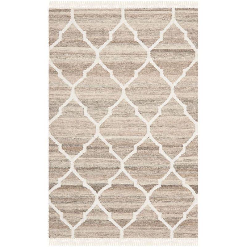 Gray and Ivory Flatweave Wool Geometric Area Rug