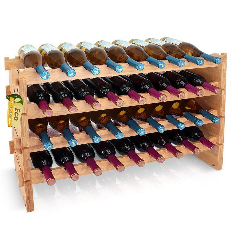 Natural Bamboo Stackable 4-Tier Wine Rack