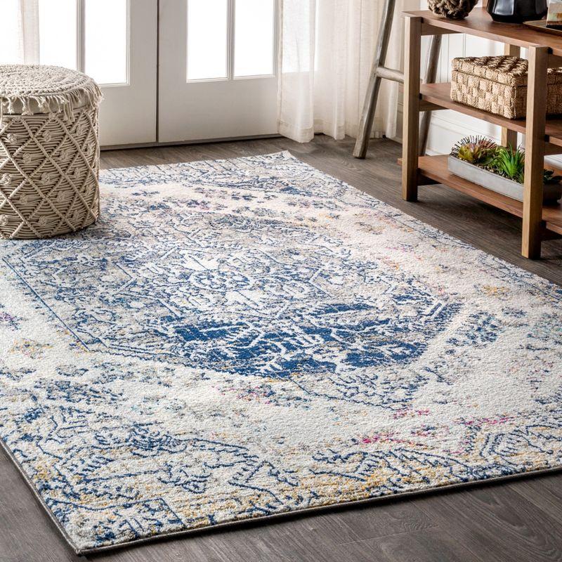Reversible Blue-Cream 8' x 10' Synthetic Vintage Persian Rug