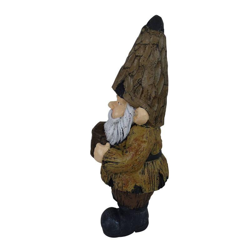 16" Brown Polystone Garden Gnome with Watering Can