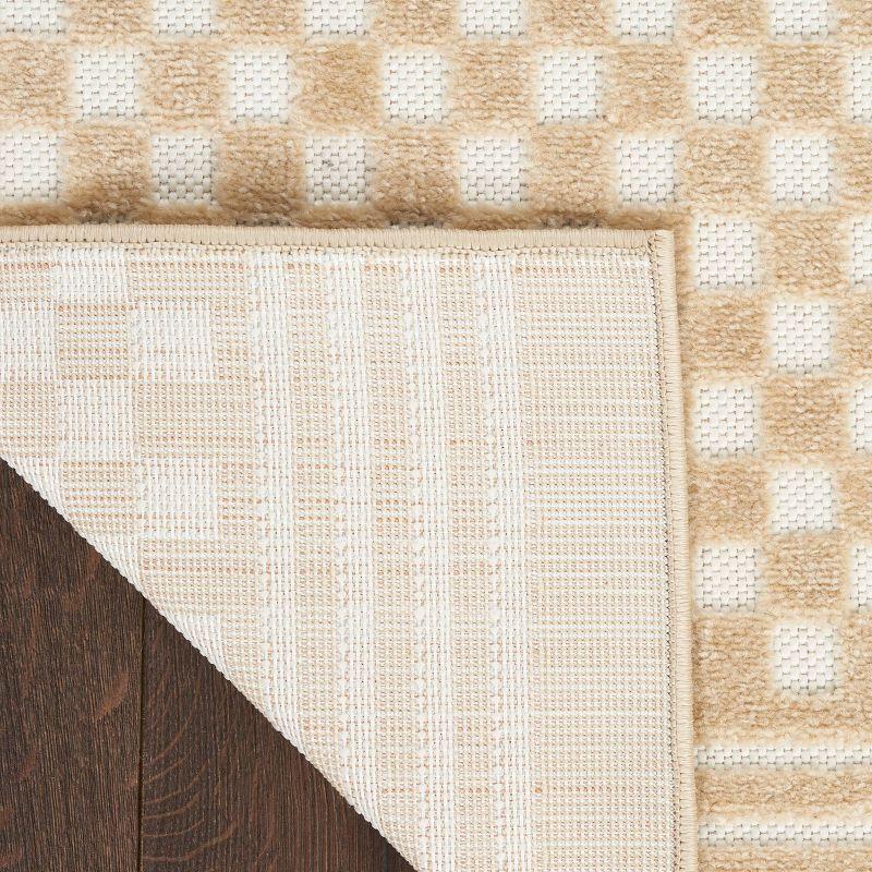 Nourison 7'10"x9'10" Care Free Checkered Machine Woven Area Rug Taupe: Modern Geometric Low Pile Indoor Rectangle Rug