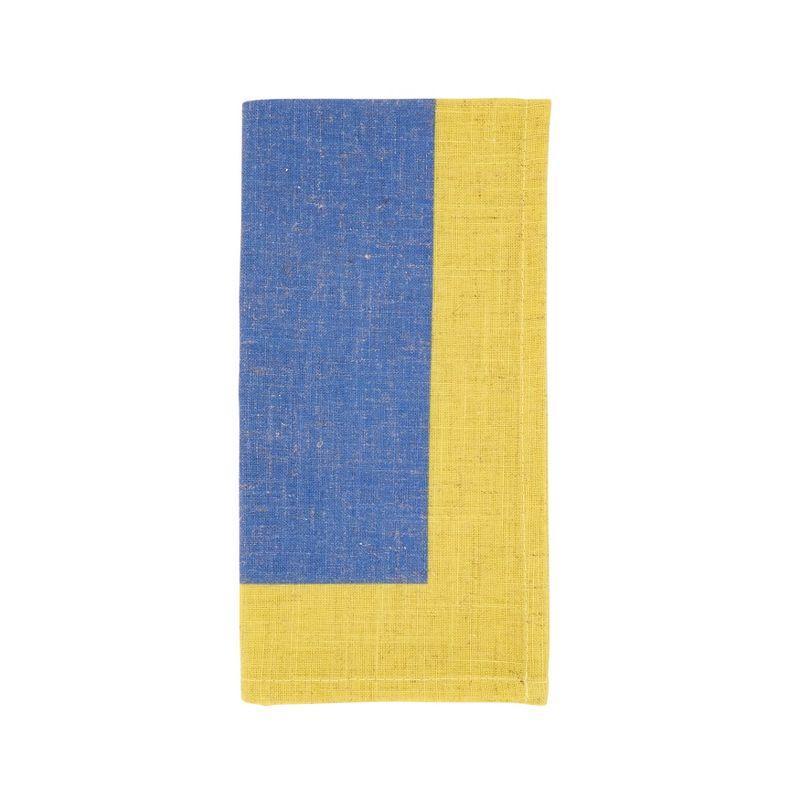 Colorful Block Border Blue and Yellow Linen Napkins, Set of 4