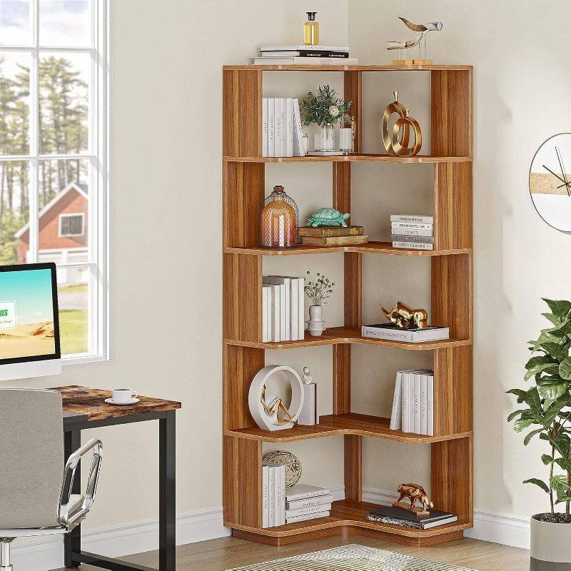 LITTLE TREE 64.96" 6 Tier Corner Bookshelf Walnut