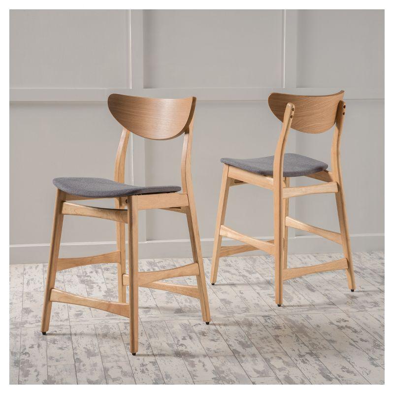 Set of 2 24" Gavin Natural Frame Counter Height Barstools Dark Gray - Christopher Knight Home: Upholstered, Rubberwood Legs