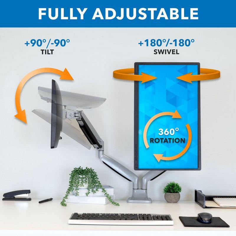 Mount-It! Dual Monitor Arm Mount Desk Stand Two Articulating Gas Spring Height Adjustable Arms | Fits Up To 32" | C-Clamp and Grommet Bases | Silver