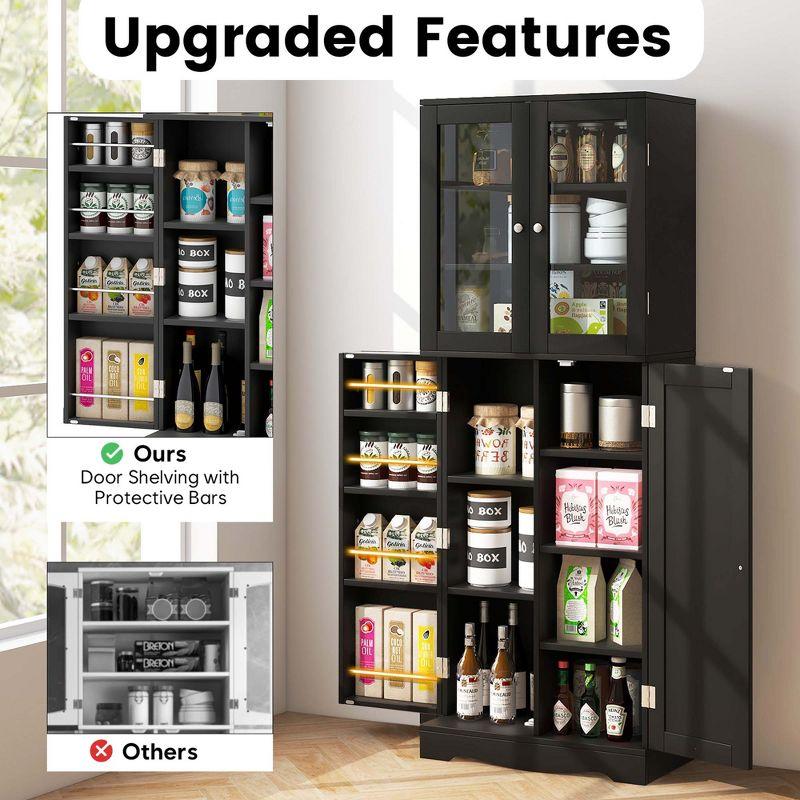 Costway 63.5" Tall Kitchen Pantry Storage Cabinet with Glass Door Storage Shelves Black/White