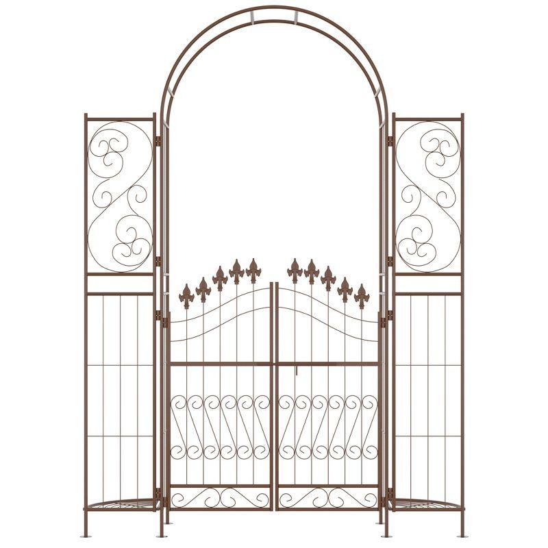 Outsunny 54.25'' W x 15.25'' D Metal Arbor with Gate in Brown