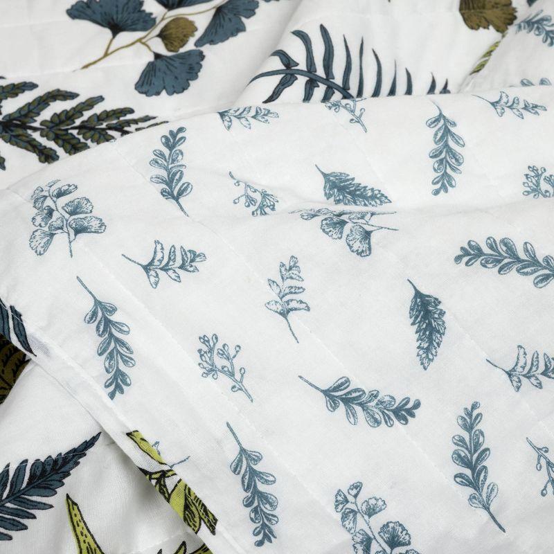 Full/Queen Devonia Reversible Oversized Quilt Set White/Green - Lush Décor: 320 Thread Count, Botanical Pattern, Includes Pillow Shams
