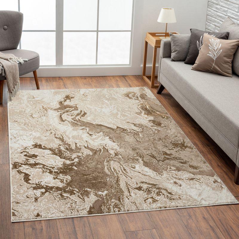 Beige Abstract 5' x 7' Stain-Resistant Synthetic Area Rug