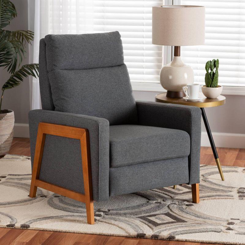 Gray Leather and Wood Mid-Century Modern Recliner