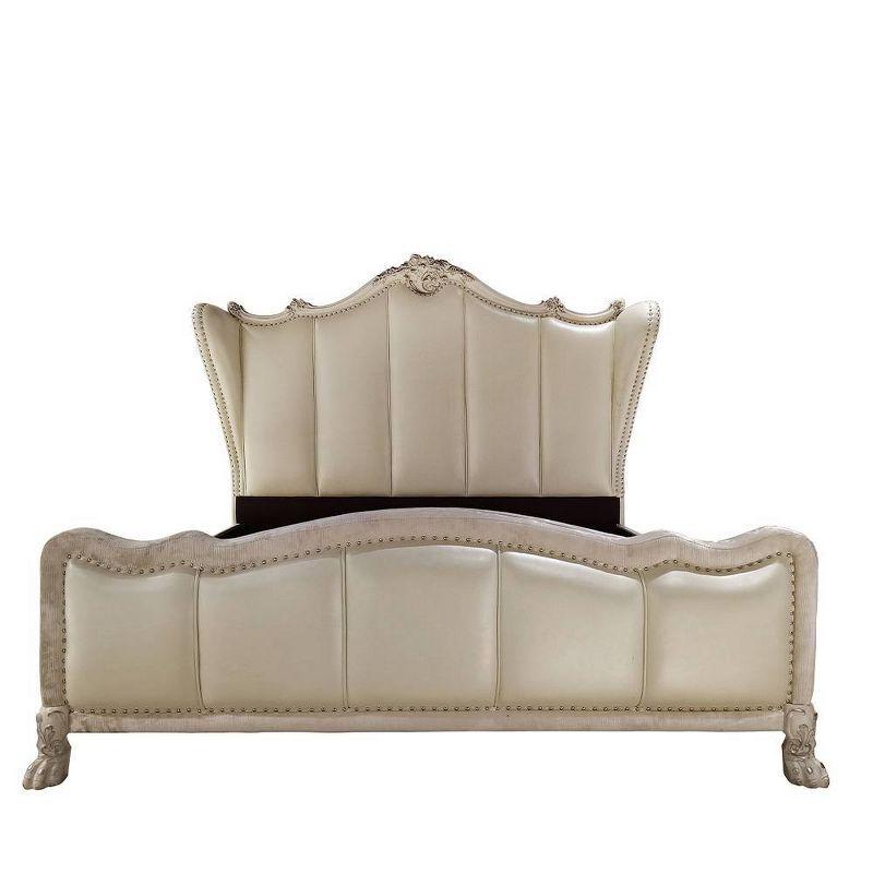 Acme Furniture 95" California King Bed Dresden Synthetic Leather & Bone White : Champagne PU, Claw Feet, Tufted Headboard