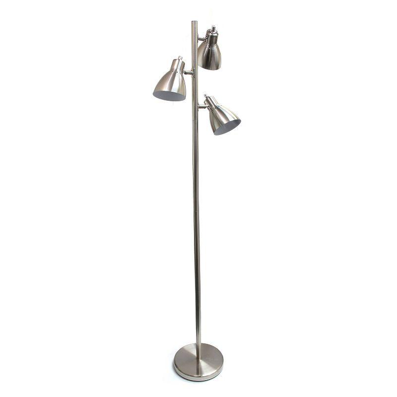 64" Brushed Nickel Adjustable 3-Light Floor Lamp with Conical Shades