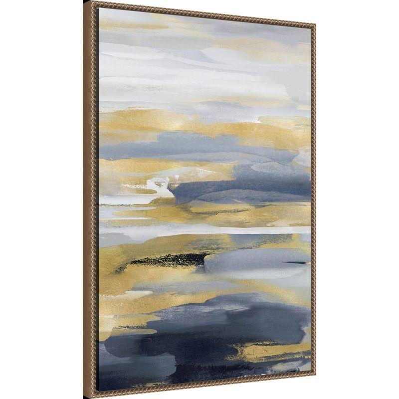 23"x33" Intuition Blue and Gold II by Jackie Hanson: Modern Abstract Lithograph, Bronze Frame - Amanti Art