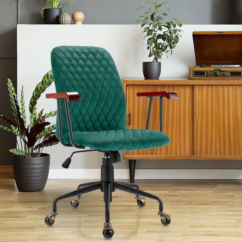 Costway Velvet Home Office Chair Swivel Adjustable Task Chair w/ Wooden Armrest