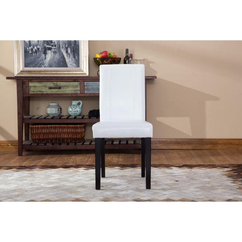 Roundhill Urban Style Solid Wood Faux Leather Parsons Chair, White, Set of 2