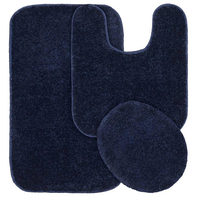 Gramercy 3pc Washable Bathroom Rug Set Navy - Garland Rug: Non-Skid, Tufted, Polypropylene Bath Mats Set