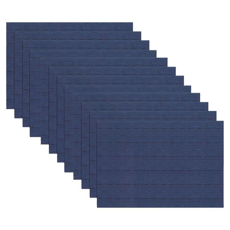 Grasscloth Blue Reversible Vinyl Indoor Outdoor Placemats, Set of 12