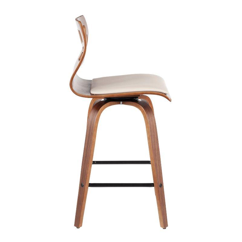 Set of 2 Folia Upholstered Counter Height Barstools Cream/Walnut - Lumisource: Wood Frame, Foam Padded Seat, Swivel Function