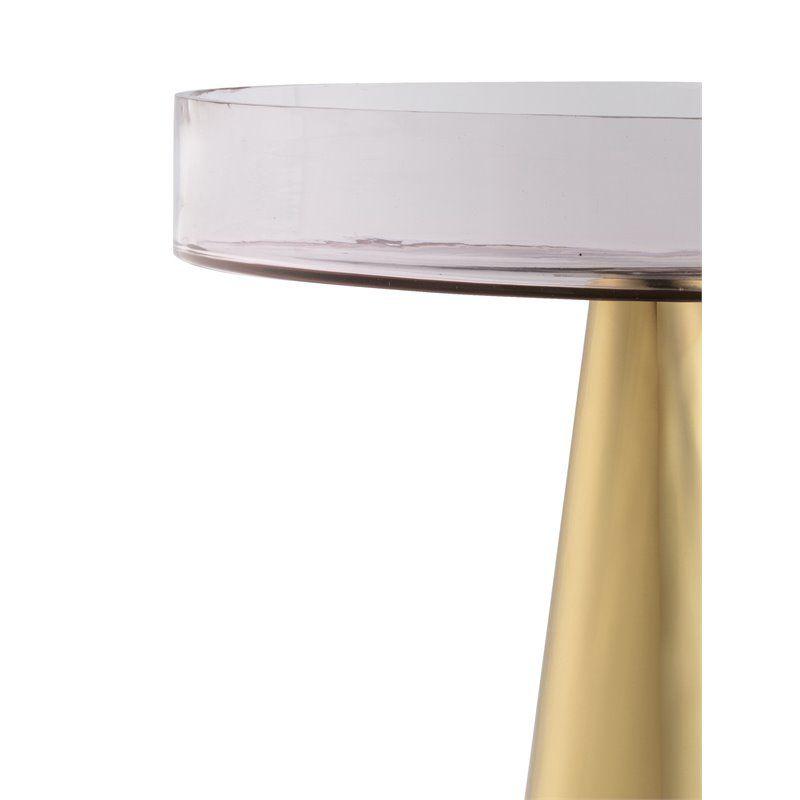 Blush Pink Glass and Gold Iron Round Accent Table