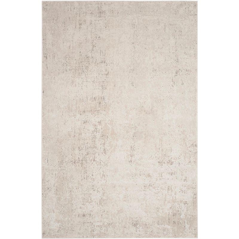 Beige and Cream Hand-Knotted Viscose Area Rug, 4' x 6'