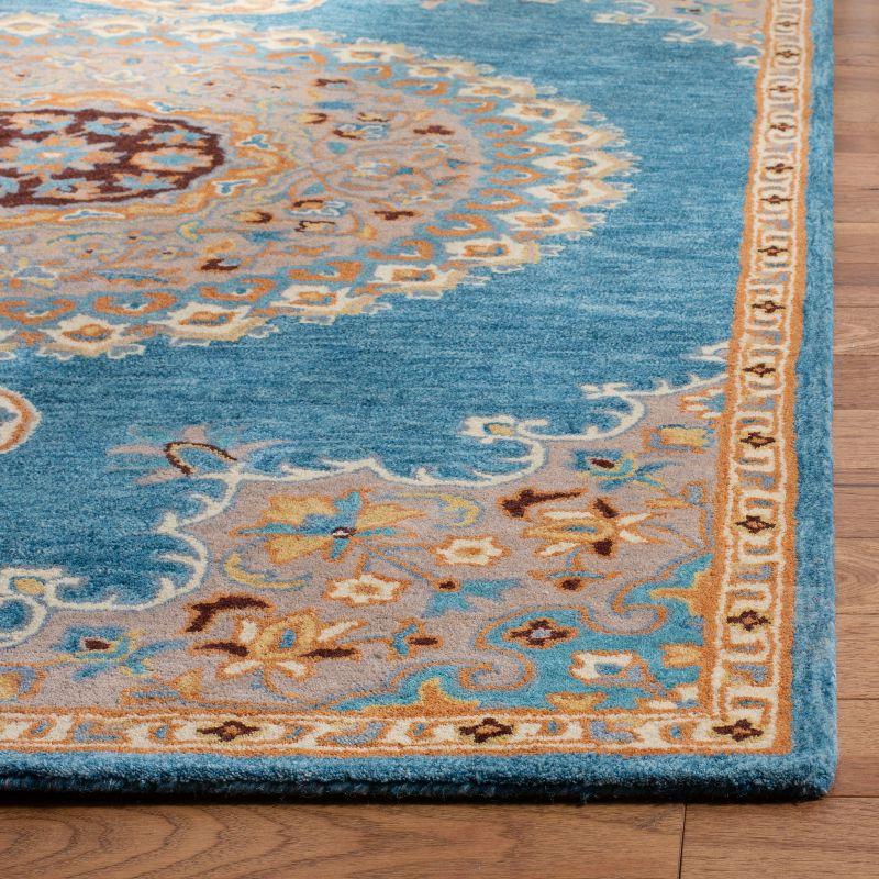 Handmade Blue Wool Square Tufted Area Rug, 6' x 6'