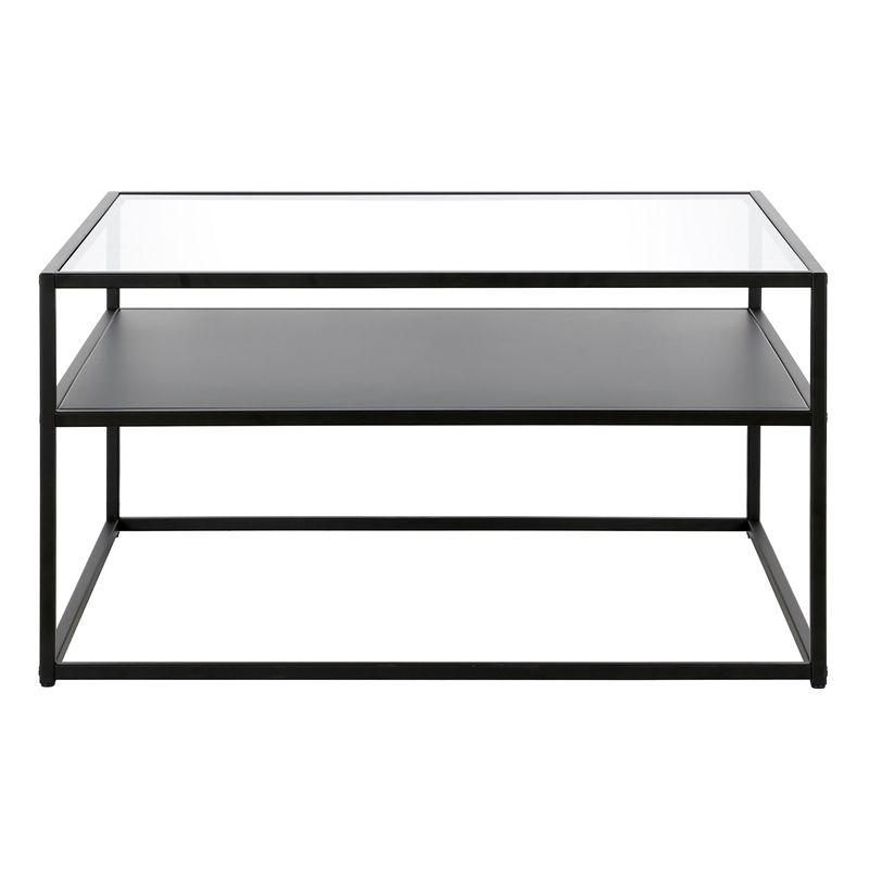 Retro-Inspired Blackened Bronze Square Coffee Table with Glass Top