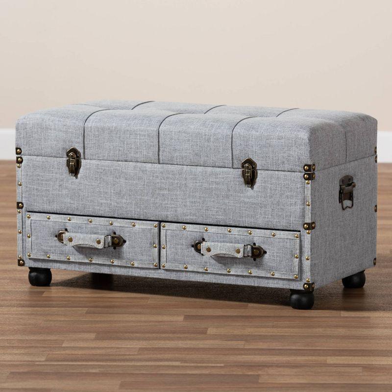 Flynn Fabric Upholstered 2 Drawer Storage Trunk Ottoman Gray/Black - Baxton Studio