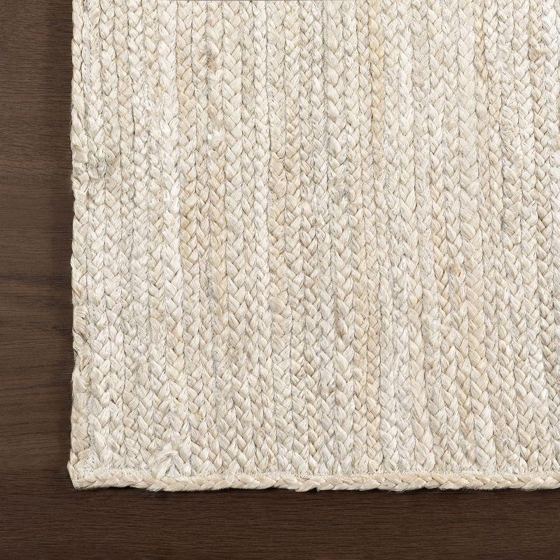 Nuloom 10 Square Rigo Jute Hand Woven Indoor Area Rug, Off White, Solid Farmhouse Design, Natural Fiber Bedroom, Living Room, Kitchen,