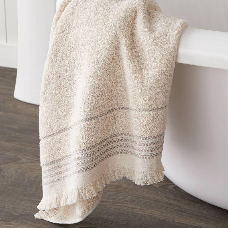Jude Fringe Bath Towel Dark Taupe - Saturday Knight Ltd.: 100% Cotton, Midweight, Reversible, Terry Cloth