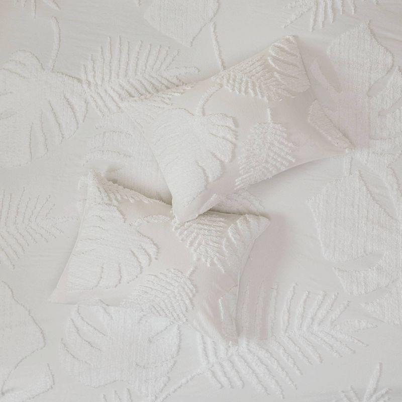 Full/Queen White Cotton Chenille Palm Duvet Cover Set