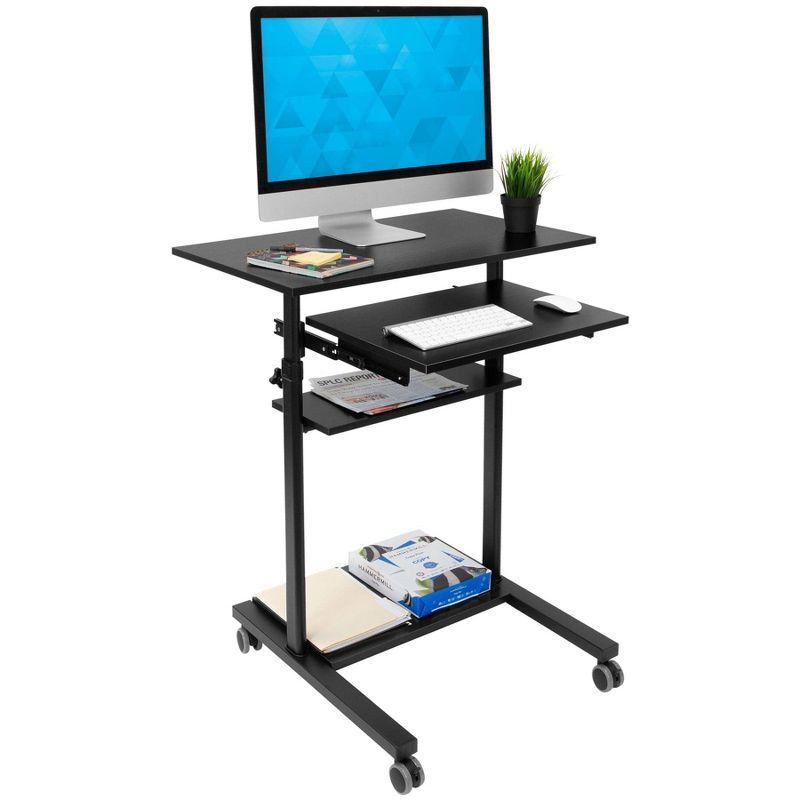 Mount-It! Height Adjustable Mobile Standing Desk with Retractable Keyboard Platform & Locking Wheels