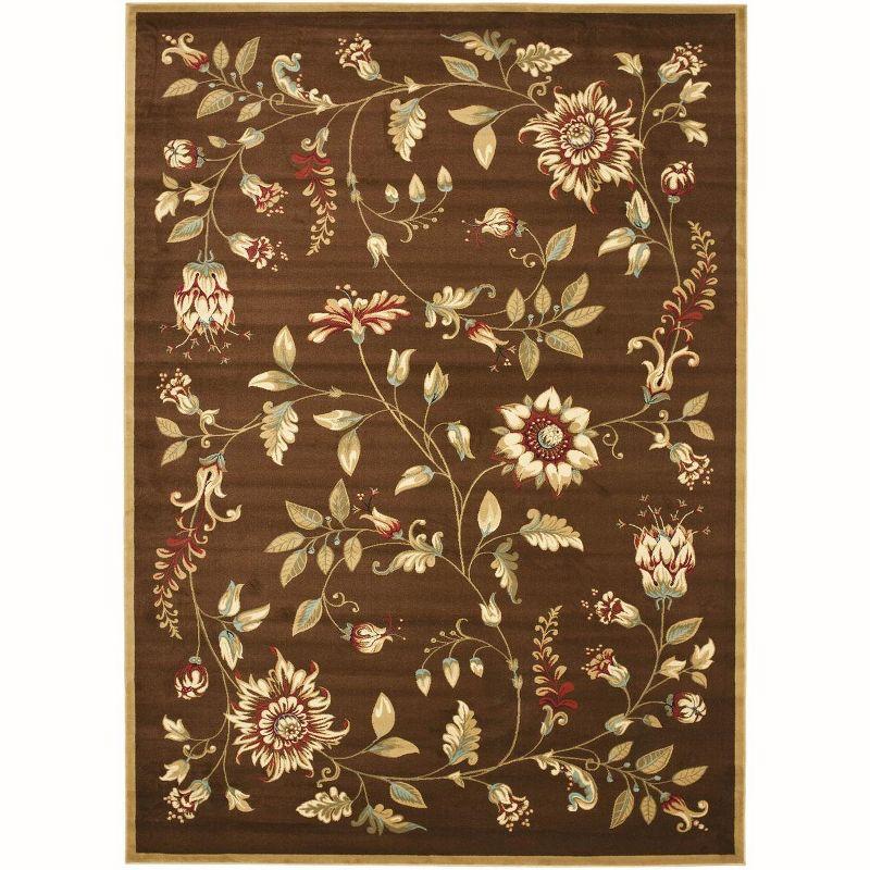 Brown and Multicolor Floral Synthetic Area Rug