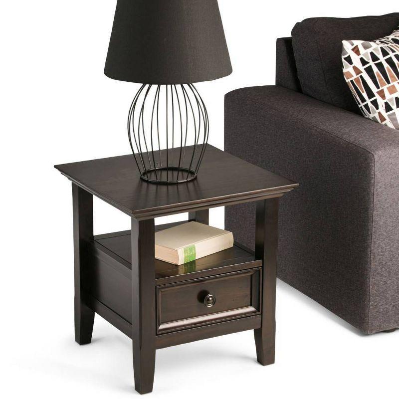 Hickory Brown Pine Wood Square End Table with Storage