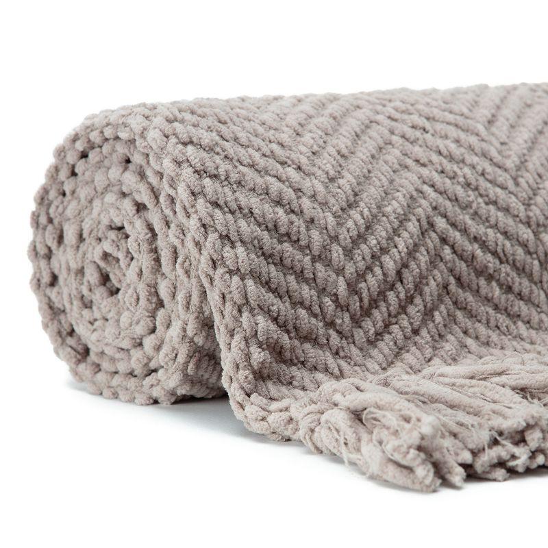 Chanasya Textured Knit Throw Blanket with Tassels - 50" x 65” - Taupe